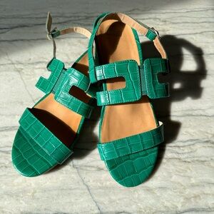 NEW Bared Footwear Green Leather Sandals Croc Embossed 37 / 6.5